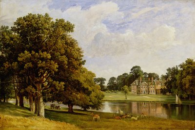 Ciervos pastando junto al lago, Chilston Park, Kent de Frederick Richard Lee